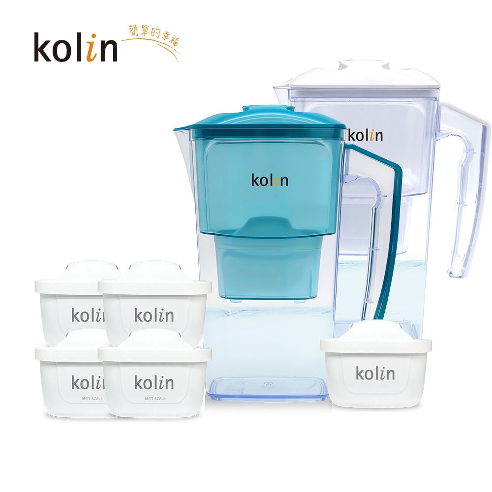 Kolin 歌林 2.5L濾水壺(內含四重濾芯*1)+五重淨垢濾芯4入(共1壺5芯/適用Brita), , large