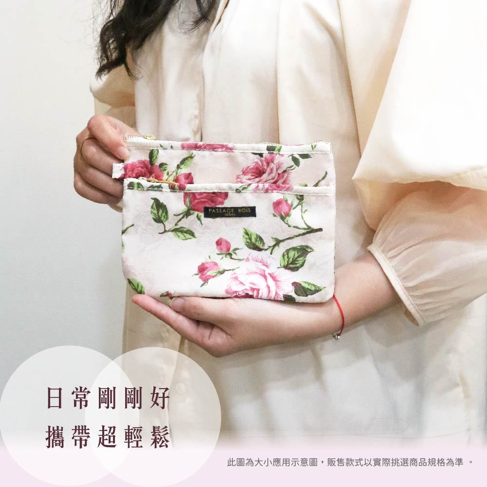 日本製 【Passage Bois】小蒼蘭 雙層拉鍊化妝包, , large
