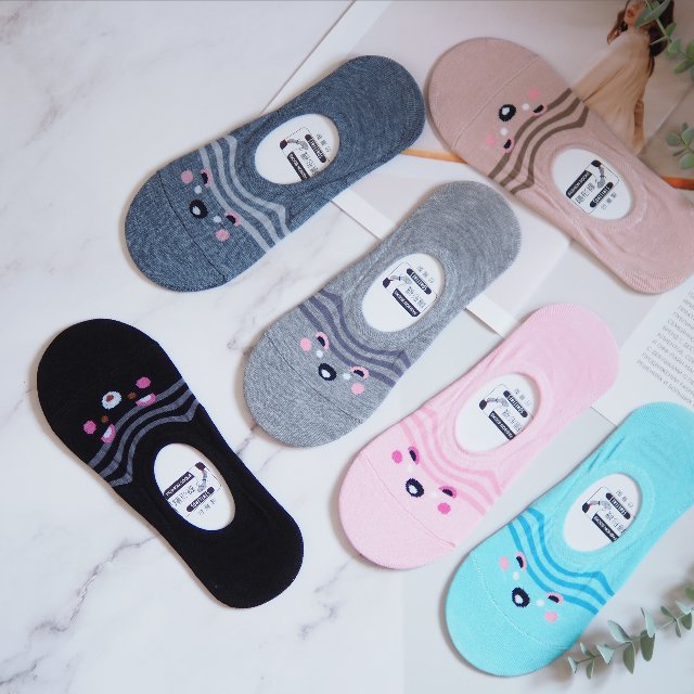 [Kaimei Cotton Industry] 10 pairs set, random and excellent, MIT made in Taiwan, heel non-slip pure cotton invisible socks - cute bear face style, , large