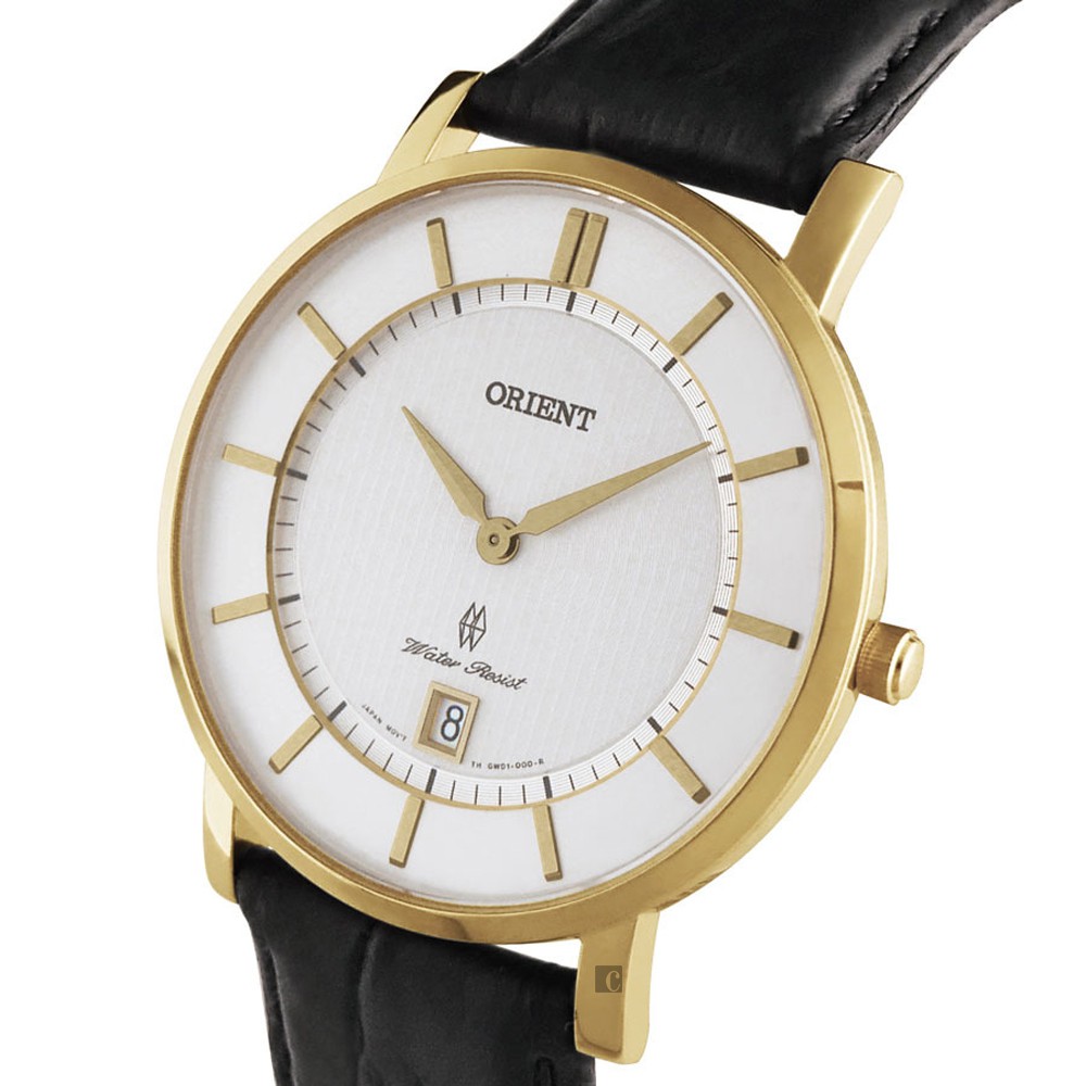 ORIENT 東方錶 SLIM 紳士輕薄石英錶-金框x黑/38mm FGW01002W, , large