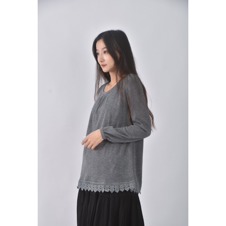 (S) iimk蕾絲邊灰色長袖上衣二手衣, , large