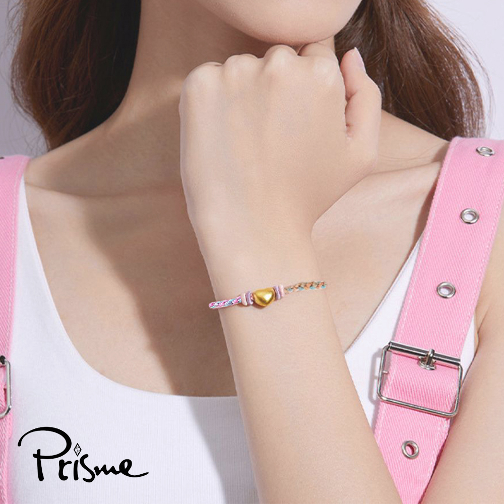 【Prisme Gold】黃金手鍊 愛心 彩色編繩手鍊 顏色隨機 (金重：約0.04錢±0.02), , large