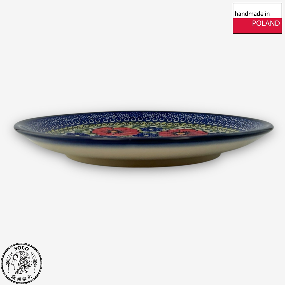【SOLO Vintage】Cerraf Polish Pottery 19cm Round Plate Path of Red and Blue Flowers Series Made in Poland, , large