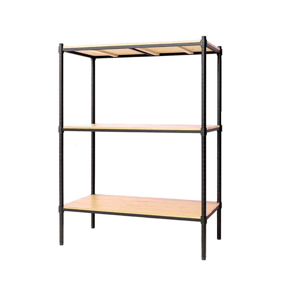 【Y HOUSE】90x45x120cm pine three-layer storage rack rack iron rack - black wood, , large