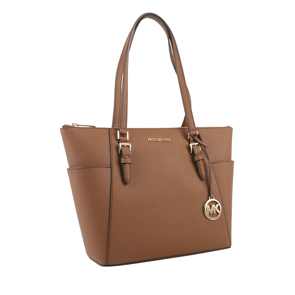 Michael Kors Charlotte 金字防刮皮革大款拉鍊托特包/焦糖色, , large