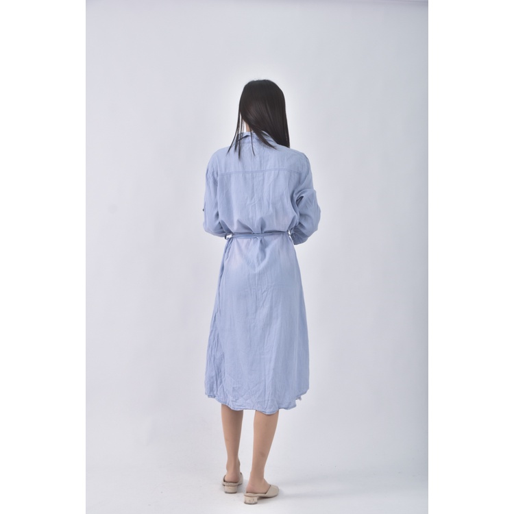 (S) 質感丹寧牛仔排扣藍色洋裝二手衣, , large