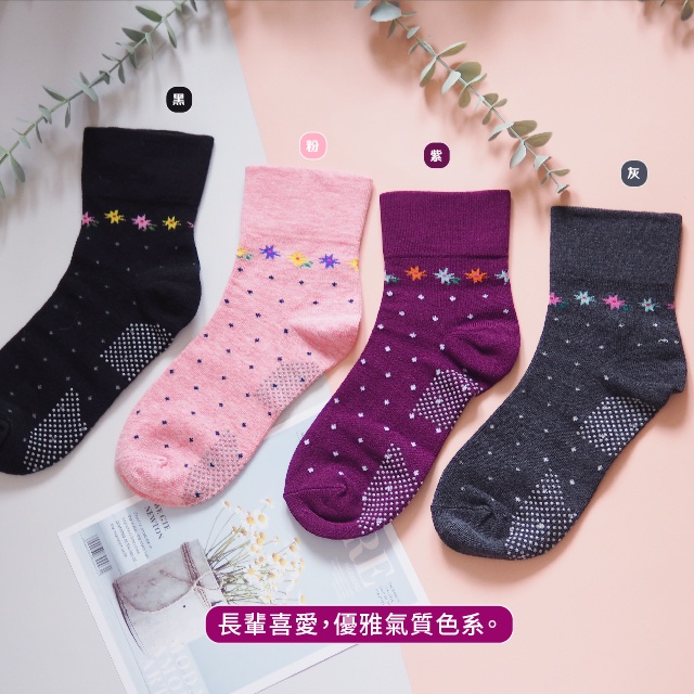 [Kaimei Cotton Industry] 6 pairs set, random and excellent, MIT made in Taiwan, no bunch marks, wide mouth women's version of senior socks - small flower dot style, , large