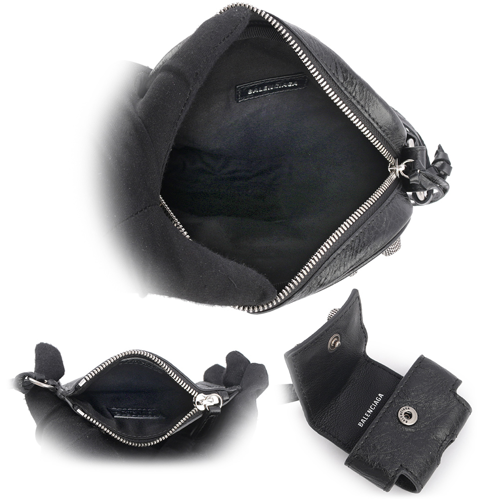 BALENCIAGA Le Cagole 銀釦小羊皮拉鍊方形斜背包/黑色, , large