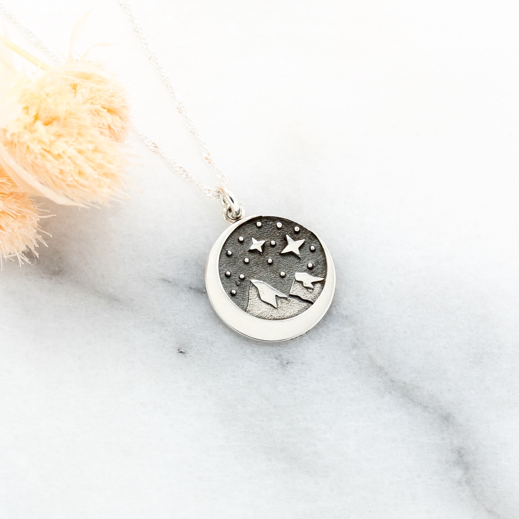 【Angel & Me】山中 暗夜 繁星 星星 月亮 s925 純銀 項鍊 情人節 聖誕節 禮物, , large