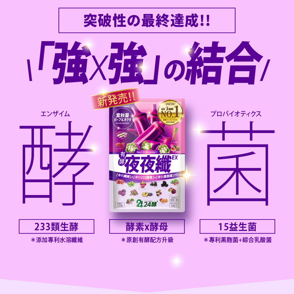 [LS] 新No.1 [夜夜纖EX] 42粒 【買一送一，共2包】有菌の夜酵素 睡好代謝好 比菲菌 龍根菌 LP菌 233酵素 睡眠 暢快 有酵 益生菌 GABA 色胺酸 人蔘 送禮, , large