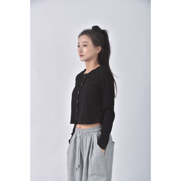 (M) 【安于晴Charlene私服】質感棉質黑色長袖上衣二手衣, , large