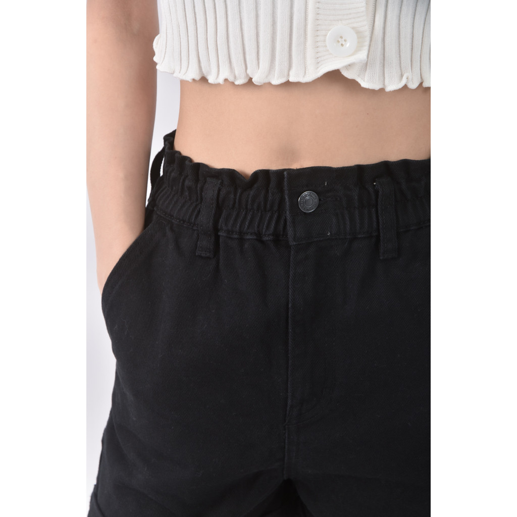 (F) net高腰質感素面黑色短褲二手衣, , large