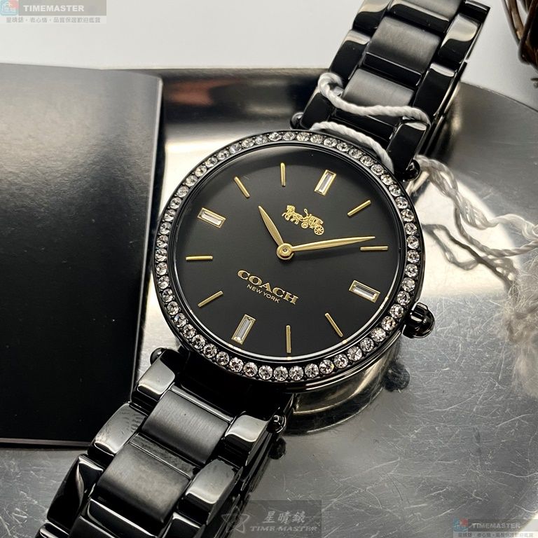 [星晴錶業]COACH手錶,34mm,CH00132黑色錶面銀錶殼深黑色精鋼錶帶款, , large