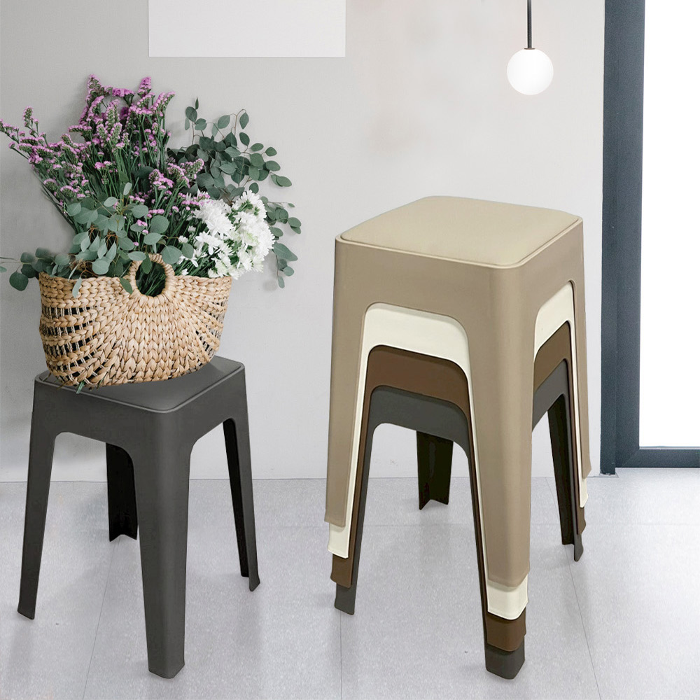 【AOTTO】莫蘭迪貓抓皮加厚疊加方形椅凳2入-米色(ID-001M*2), , large