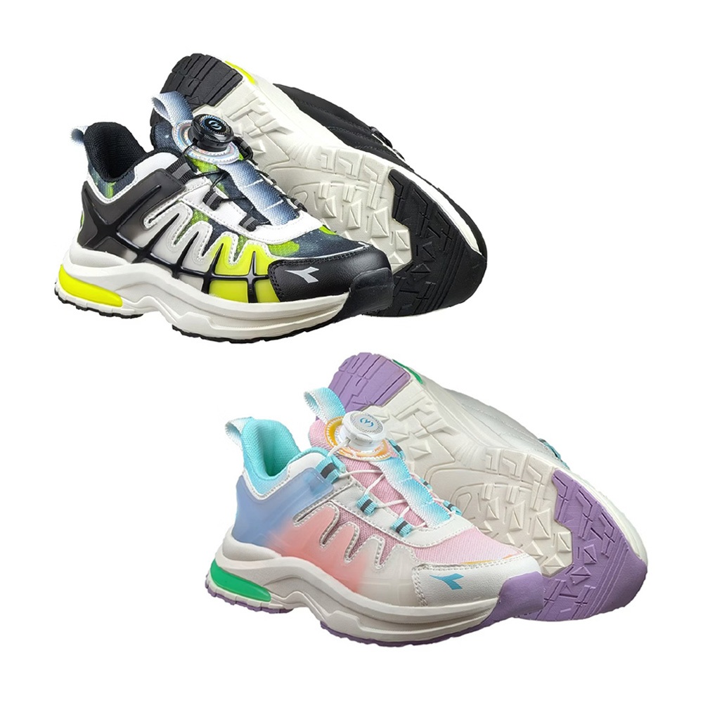 DIADORA迪亞多那 大童專業慢跑鞋 童運動鞋 童鞋 寬楦 輕量 透氣 保護後跟 吸震 穩定 抗菌 除臭 黑綠 藍紫, , large