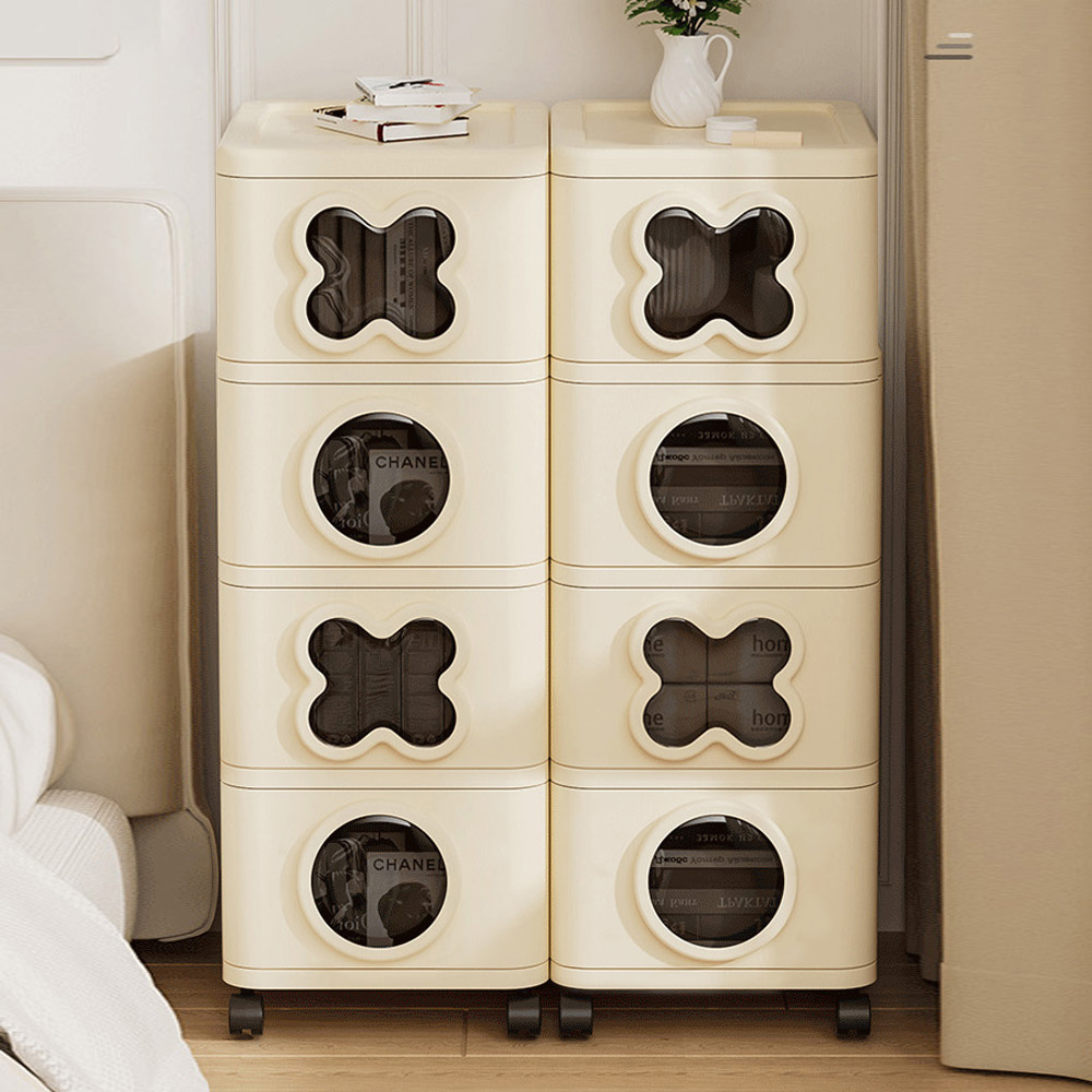 【AOTTO】60面寬趣味圈叉附輪雙排四層抽屜收納櫃(AC-060), , large