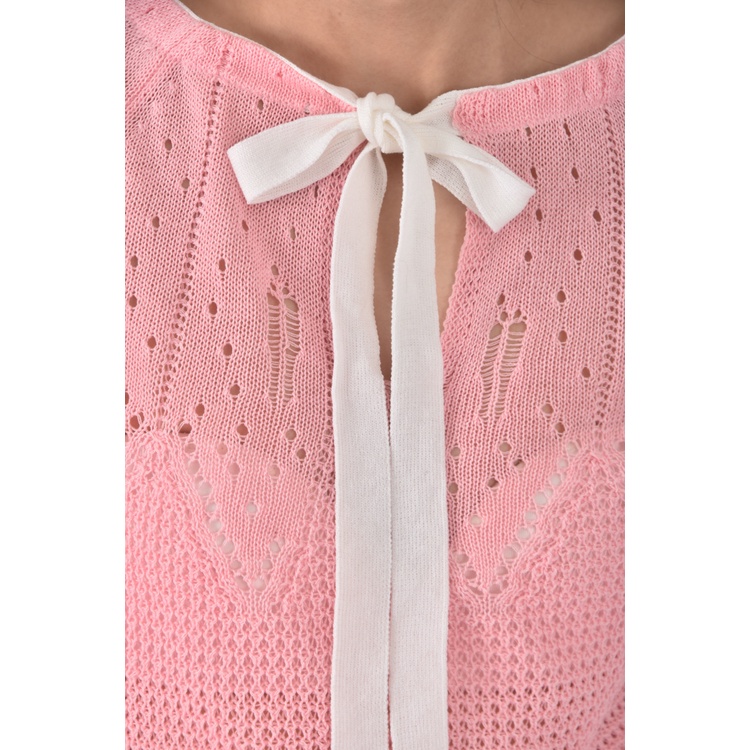 (M) 質感綁帶粉色長袖上衣二手衣, , large