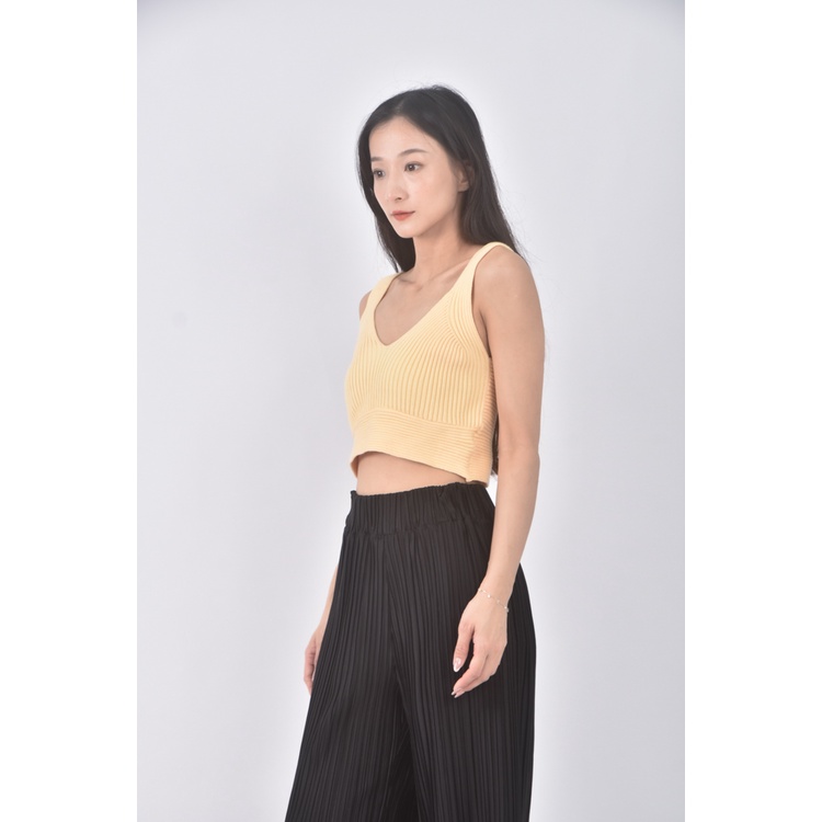 (S) air space質感修身短版無袖黃色上衣二手衣, , large