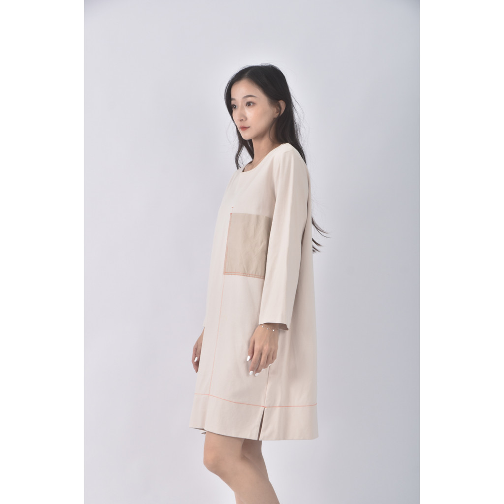 (M) cos質感棉質圓領杏色洋裝二手衣, , large