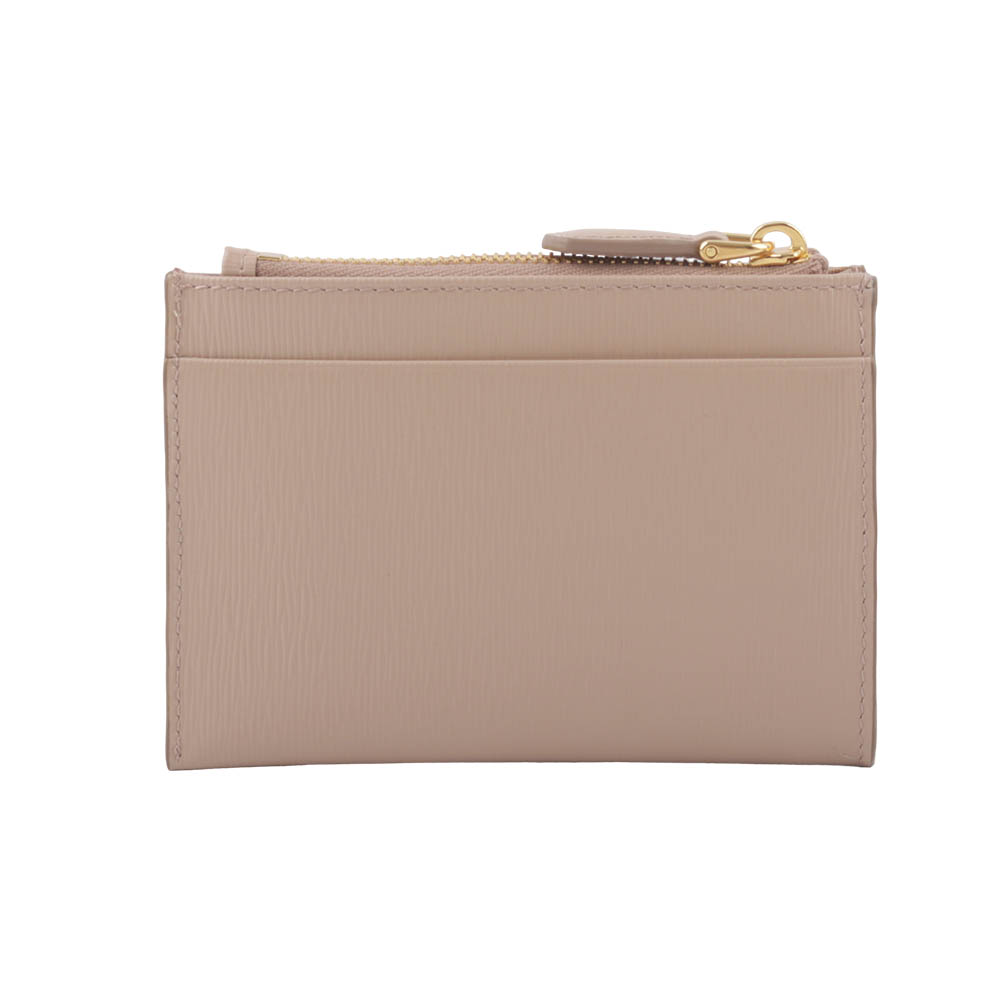 PRADA 金色Logo 水波紋釦式卡夾/拉鍊零錢包/藕粉色, , large