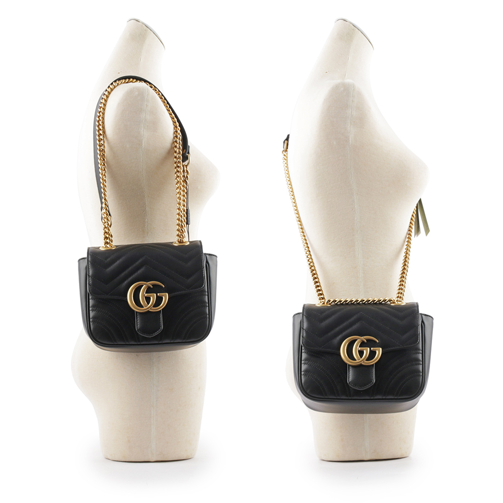 GUCCI GG Marmont 縫線迷你方胖斜背包/黑色, , large