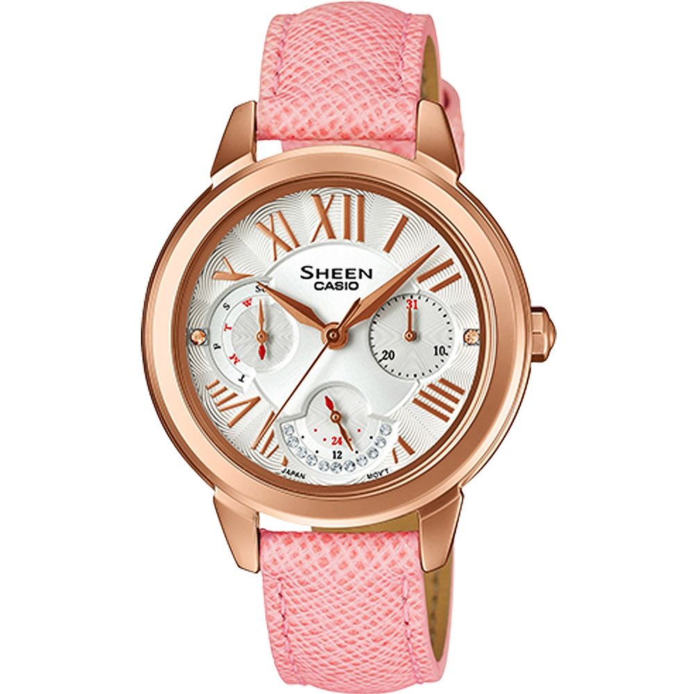 CASIO 卡西歐 SHEEN粉紅玫瑰女錶 SHE-3059PGL-7A