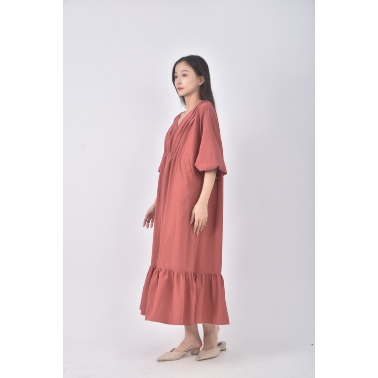 (XL) aspeed質感V領橘色洋裝二手衣, , large