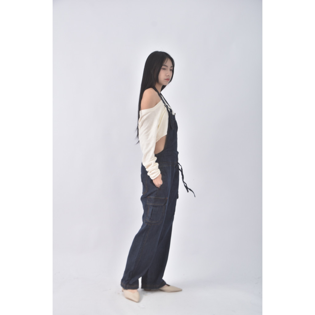 (3XL) gozo丹寧牛仔吊帶抽繩藍色連身裝二手衣, , large