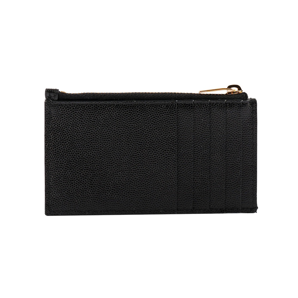YSL 山形紋荔枝皮金字Logo拉鍊卡片/零錢夾/黑色, , large