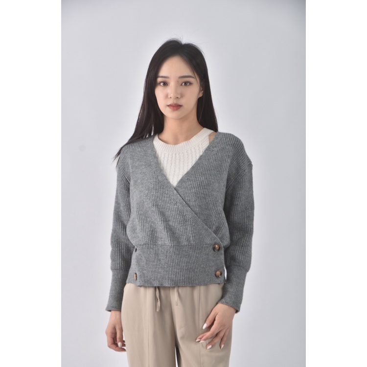 (L) 【德馨私服】質感V領灰色外套二手衣, , large