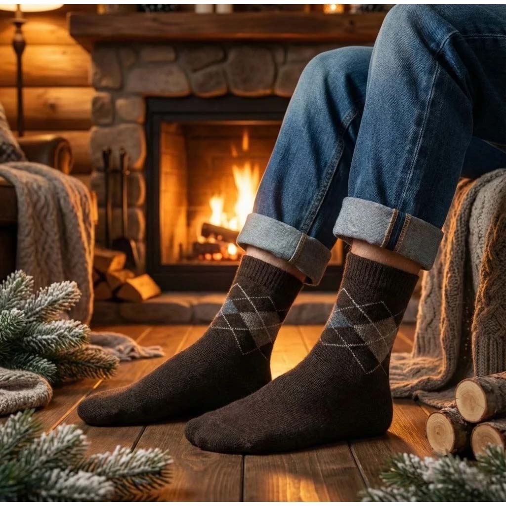 [Kaimi Cotton] 7-Pair Set &ndash; Random Colors &ndash; Winter Essential (Men&rsquo;s) Premium Thermal Wool Socks &ndash; Cold-Proof / Warm / Long Winter Socks &ndash; Plaid Design, , large