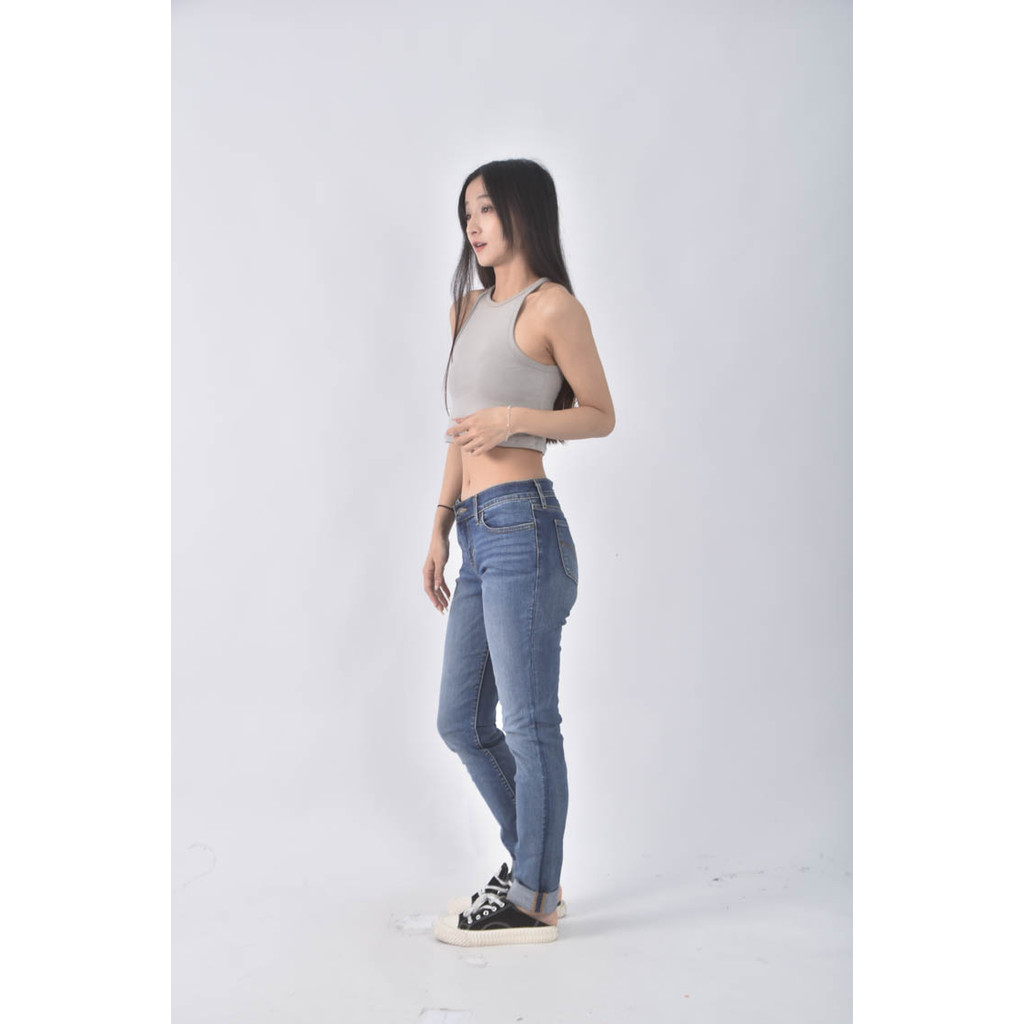 (L) 711 skinny丹寧牛仔棉質九分藍色長褲二手衣, , large