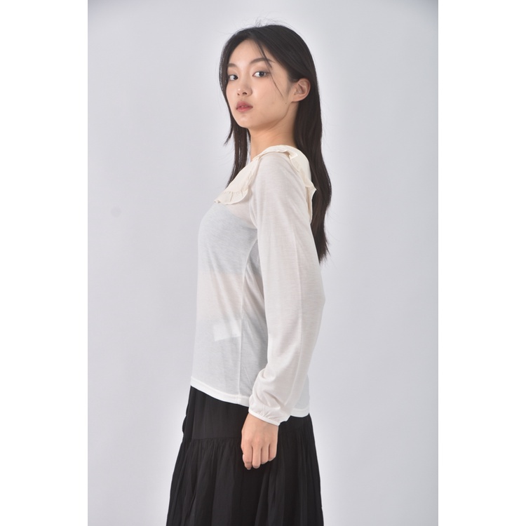 (S) e hyphen world gallery質感荷葉邊領口白色長袖上衣二手衣, , large