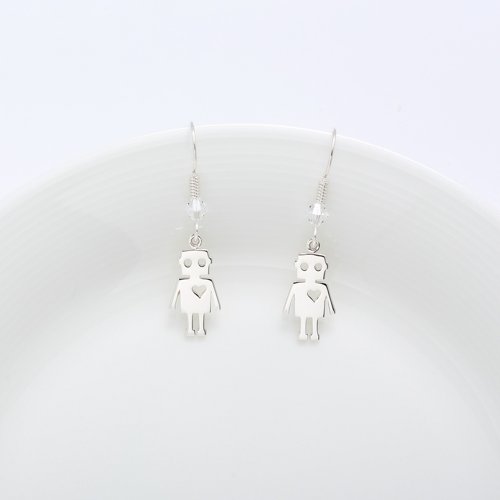 【Angel & Me】可愛 機器人 Robot s925 純銀 耳環 耳勾 (可改夾式) 情人節 禮物, , large