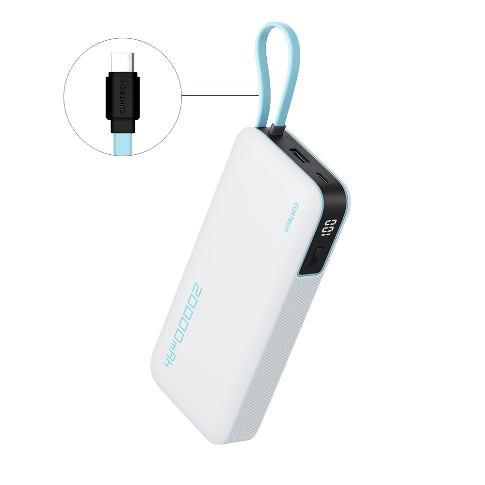 CUKTECH 酷態科 55W TYPE-C 自帶線行動電源 20000mAh (PB200N) - 銀白, , large