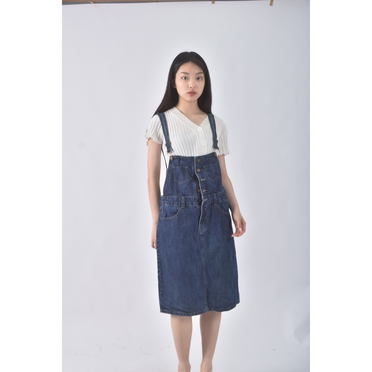(XL) i jeans吊帶丹寧牛仔藍色長裙二手衣, , large