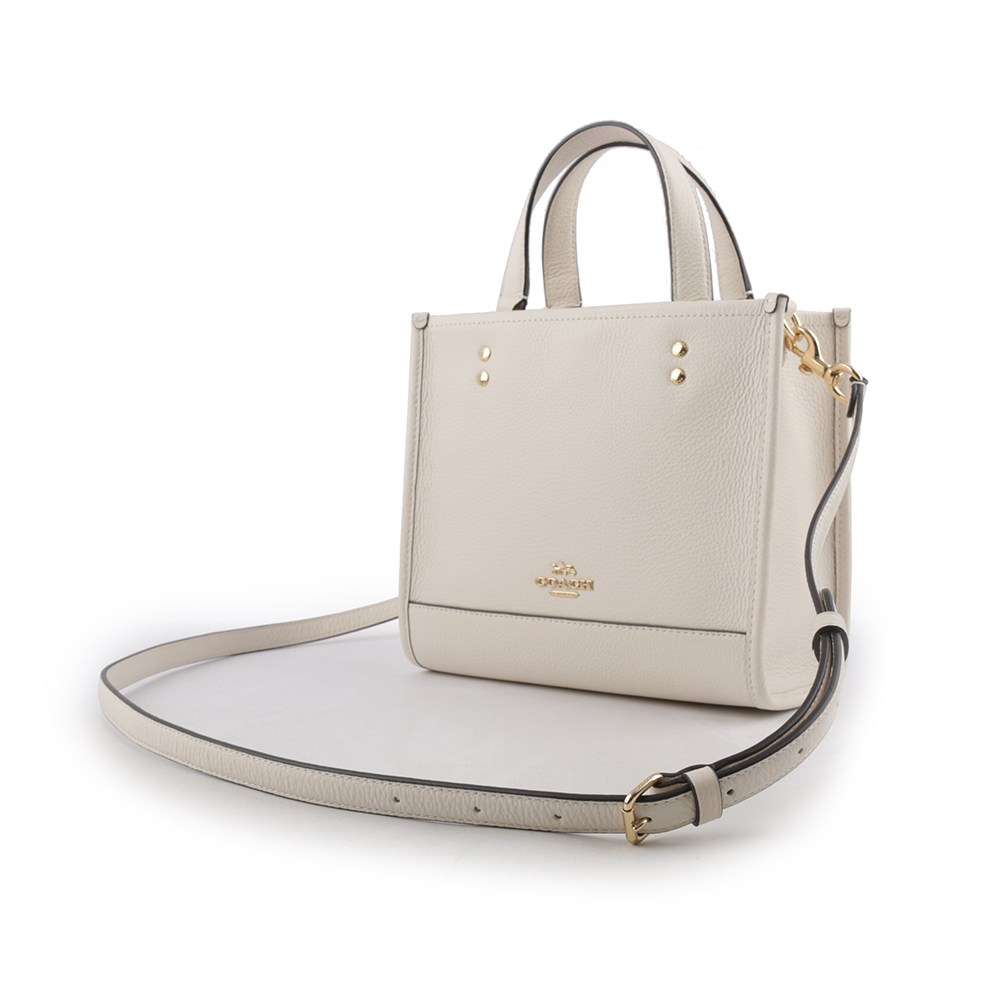 COACH Dempsey Tote 22 金字荔枝皮革二用托特包/白色, , large