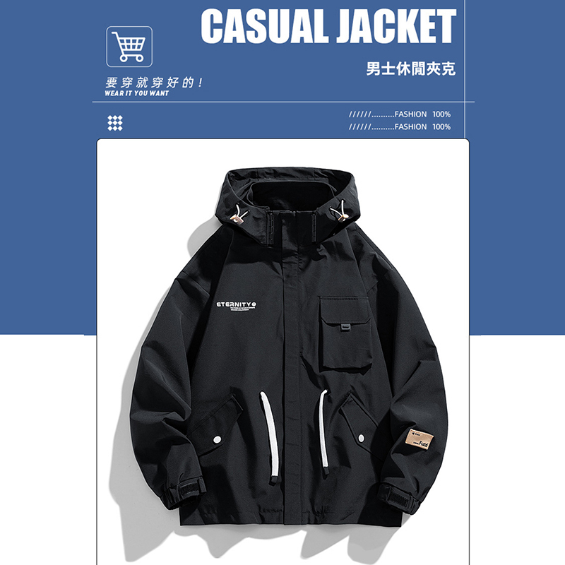 男款 潮流連帽工裝外套-黑/卡其/軍綠-0206032, , large