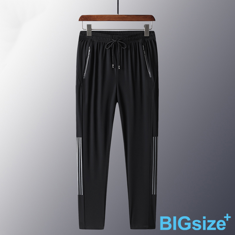 大尺碼-鬆緊帶 排汗 平口 冰絲長褲-黑/灰-0204160, , large