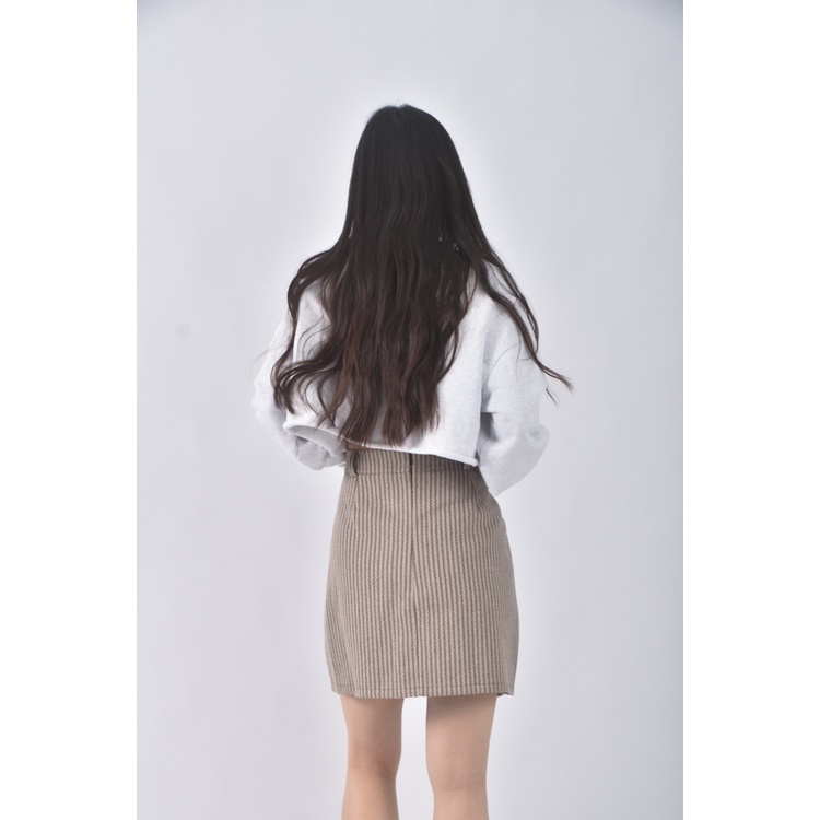 (XL) 質感條紋杏色短裙二手衣, , large