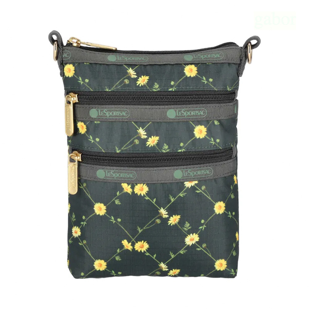 LeSportsac 3 Zip Crossbody 三層拉鍊斜背包 手機包 送禮-綠野雛菊, , large