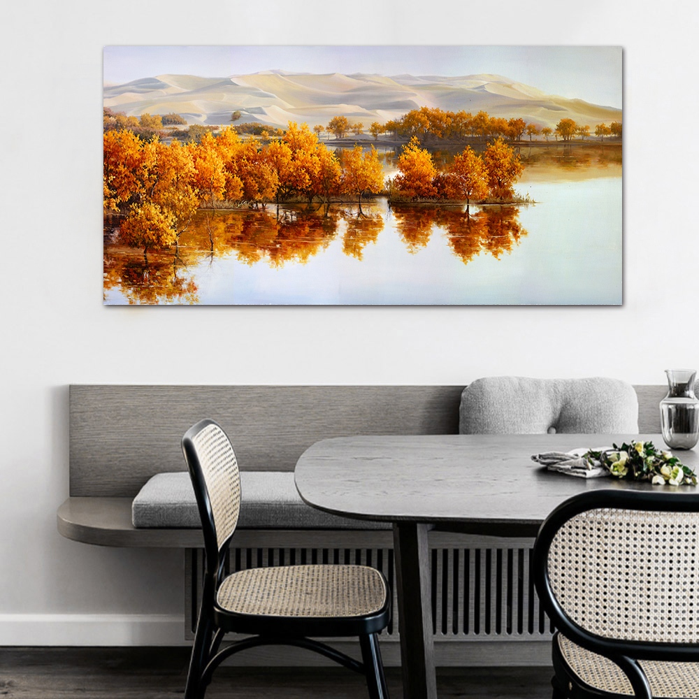 【御畫房】金秋湖畔 國家一級畫師手繪油畫60×120cm(VF-119), , large