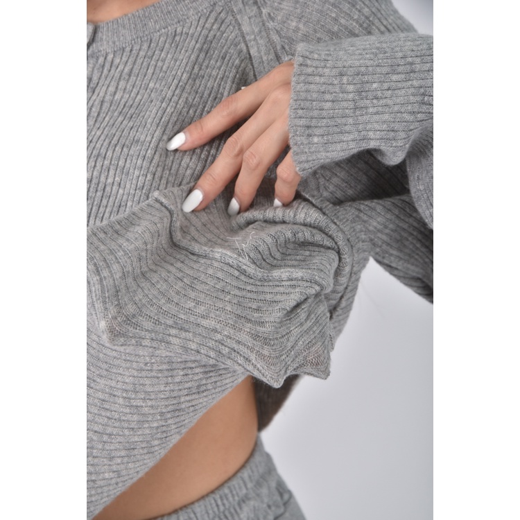 (S) manhattan質感圓領灰色長袖上衣二手衣, , large