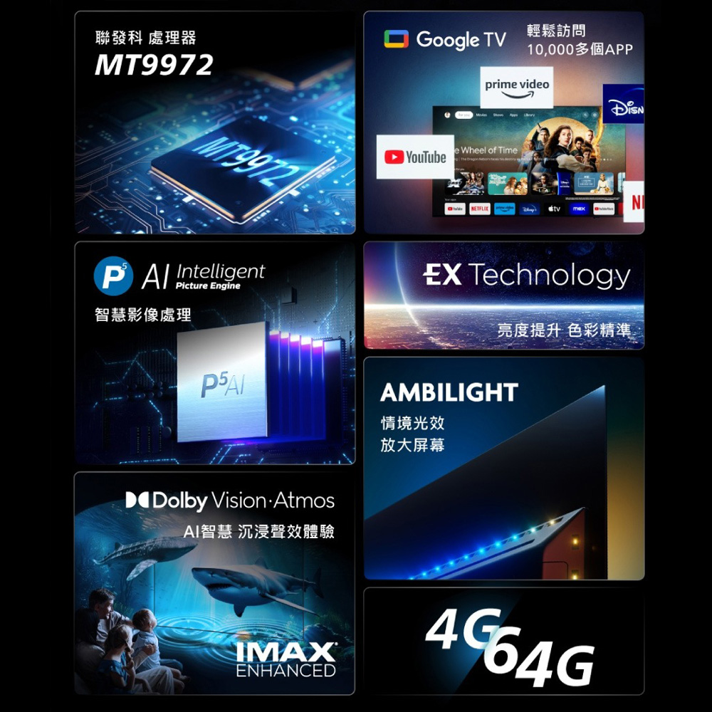 PHILIPS 飛利浦 55吋 OLED 4K AMBILIGHT Google TV智慧聯網液晶顯示器 螢幕 電視 不含視訊盒 55OLED809, , large