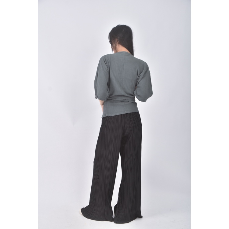 (M) 質感綁帶灰色罩衫二手衣, , large