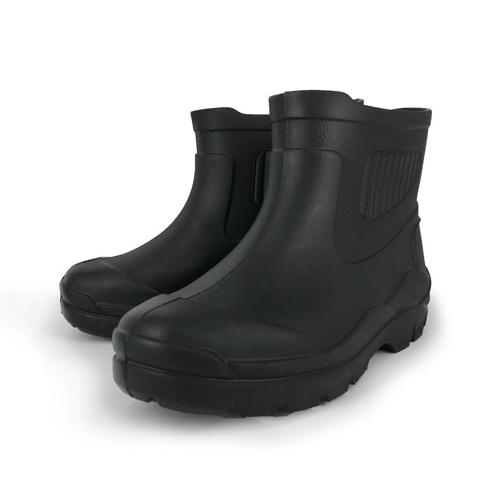 精選短靴式輕量雨鞋 MIT 台灣製造 男鞋 男靴 短雨靴 防水鞋 一體成型 控溫EVA 彈性 舒適 耐磨 抓地 止滑 黑, , large