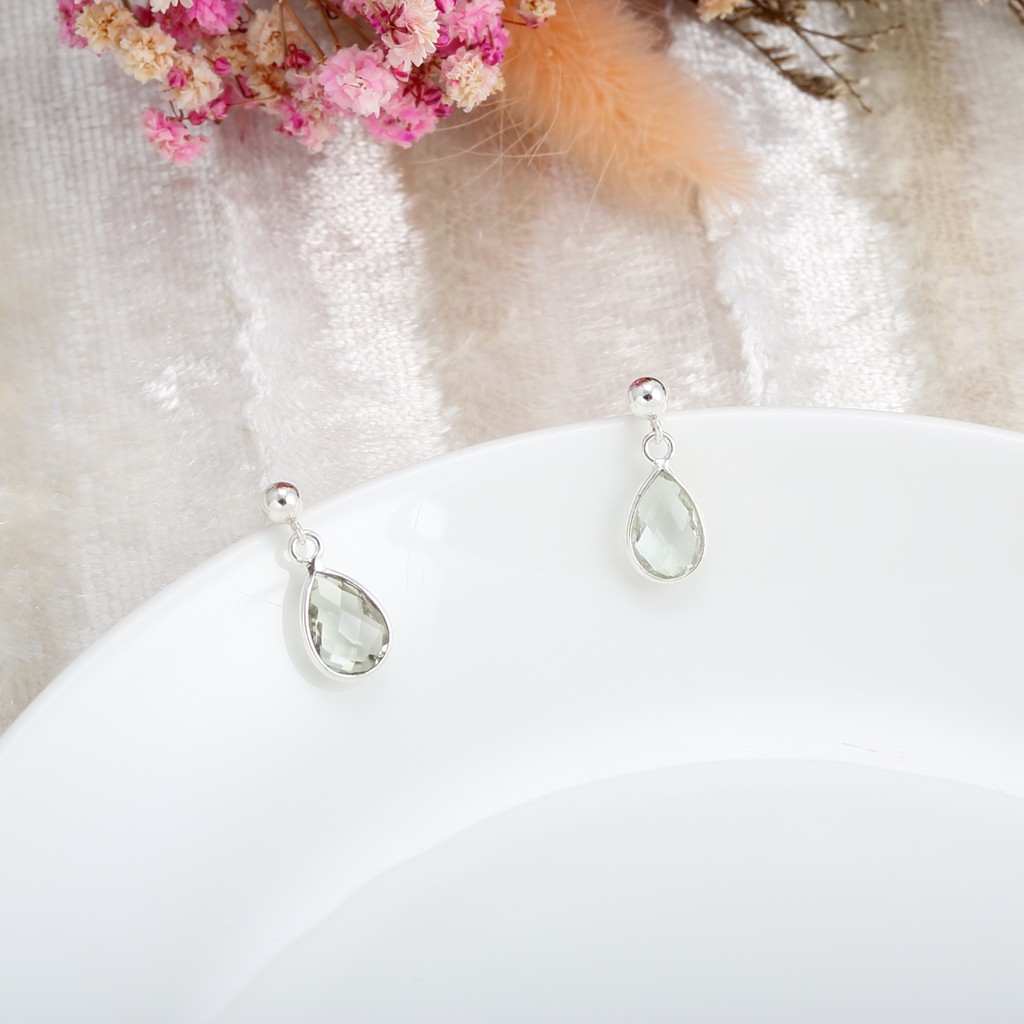 【Angel & Me】圓珠 水滴 綠水晶 Green Quartz 一對 s925 純銀耳環 耳夾 禮物, , large