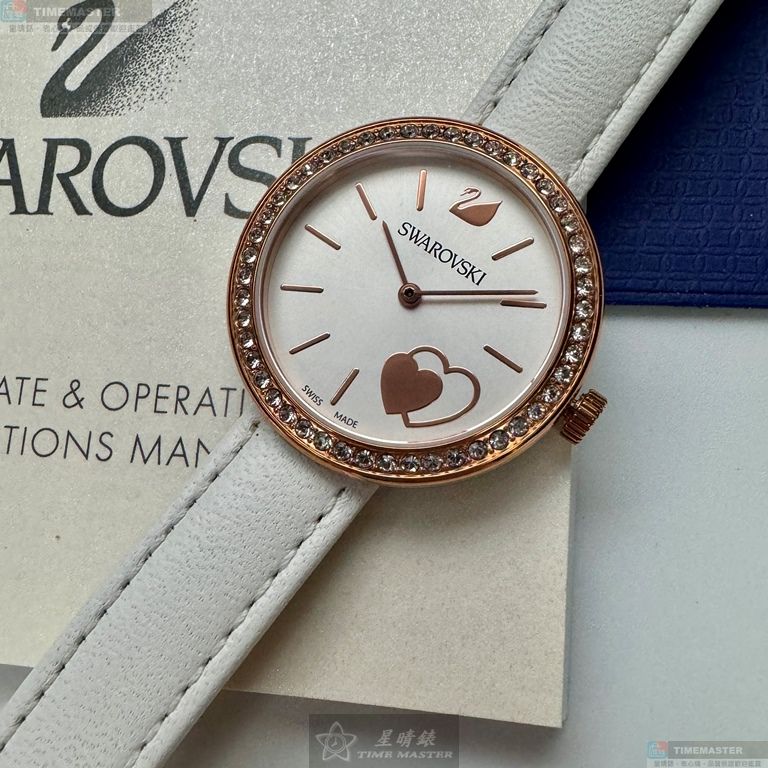 [星晴錶業]SWAROVSKI手錶,34mm,SW00020白色錶面玫瑰金錶殼白真皮皮革錶帶款, , large