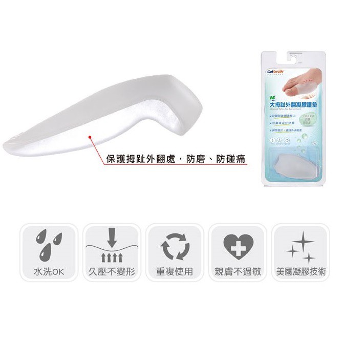 【GelSmart吉斯邁】拇趾外側防磨護墊-2入(左右腳通用、獨特配方凝膠、抗菌防臭、TG-GTS005), , large