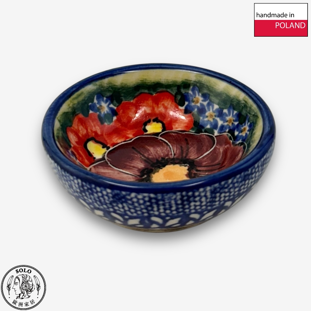 【SOLO Vintage】Cerraf Polish Pottery 7cm Small Bowl Banquet of Elegant Red Series Made in Poland